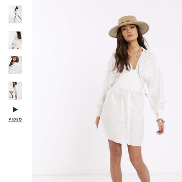 NWT.ASOS White Mini Shirt Dress with Corset Waist - Picture 8 of 9